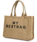 Duża torba shopperka jednokolorowa z napisem "My Bestbag" (Beżowy)