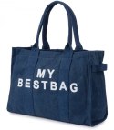 Duża torba shopperka jednokolorowa z napisem "My Bestbag" (Niebieski)